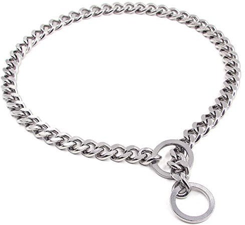 Heavy Duty Stainless Steel Dog Choke Collar, Cuban Link Chain Dog Training Collar, Chew Proof Dog Slip Collar, Dog Chain Collar for Small, Medium and Large Dogs (1/8 inch (3mm), 18 inch / 45cm)