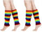 AKAMAS 2 Paar Damen Bunt Gestreifte Beinstulpen,Regenbogen Streifen Stulpen,Warm Winter Gestrickte Beinwärmer für Frauen,80s Jahre Party Kostüm Zubehör,LGBTQ Pride Stulpen,Baumwolle Kniewärmer C