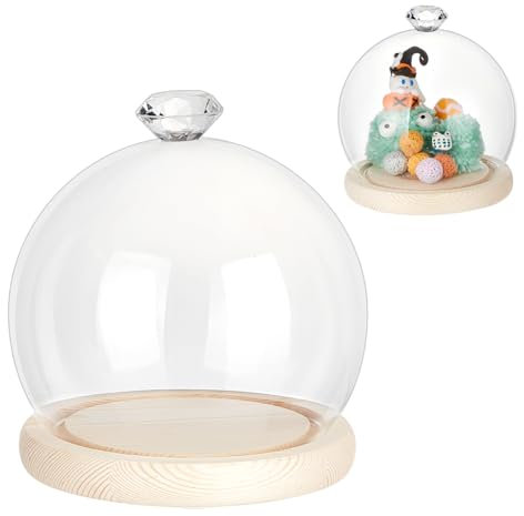 nbeads Cloche de Dôme en Verre, 12.9x13 cm Présentoir en Verre Transparent en Forme de Boule Cloche en Verre avec Socle en Bois Cloche en Verre Décorative pour Table Roches Spécimens Décorations