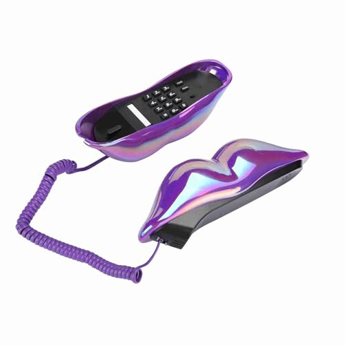 Akozon Stilvolles Festnetztelefon Im Lila-Lippen-Design, Kreatives Galvanisiertes Tischtelefon für den Heim- und Bürogebrauch – Klarer Klang, Hochwertig, Langlebig und Ideale