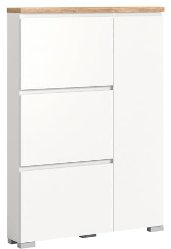 xonox.home Schuhkipper - Weiß - Nox Eiche Dekor - B 95 cm - 1 Tür - 3 Klappen