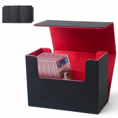 AWESOPAL Hochwertige Karten-Aufbewahrungsbox, PU-Lederhülle für PSA BGS-Platten, Toploader-Halter für Sammel- und Sportkarten, passend für 7,6 x 10,2 cm starre Karten (Schwarz und Rot)