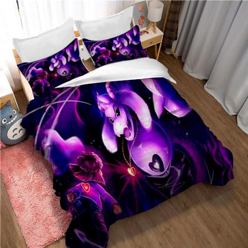 Ste-X Bettbezug-Set Undertale Game, 100% Langfaserige Baumwolle, Atmungsaktives Bettwäscheset, Leichter Bettbezug Mit Verstecktem Knopfverschluss (220x240cm,Undertale 05)