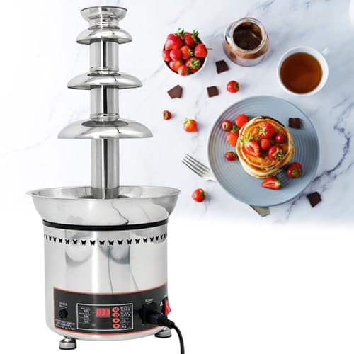 Commercial Chocolate Fountain, 4 Tiers 6.6 Lbs Nacho Cheese Fountain, Stainless Steel Hot Fondue Fountain Machine, with Chocolate Fountain Hood