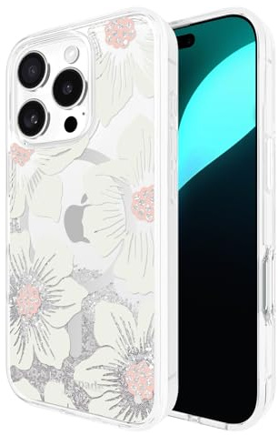 Kate Spade New York iPhone 16 Pro Case - Compatible with MagSafe - Designer Phone Case - Liquid Glitter Hollyhock