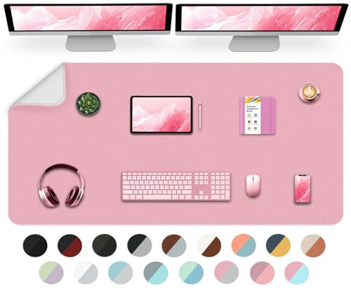 Dual Sided Desk Pad, Large Desk Mat, Waterproof Desk Blotter Protector Mouse Pad, PU Leather Desk Pad Large for Keyboard and Mouse -120cmx 60cm, Pink+Slivery
