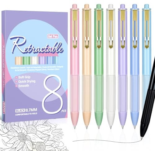 KERIFI Gelstifte, 8 Stück Einziehbare Gelschreiber, 0.7mm Kugelschreiber Set, Schwarze Tinte, Glatte Schreibstifte, Aesthetic Stifte für Schule, Büro, Tagebuch, Notizen