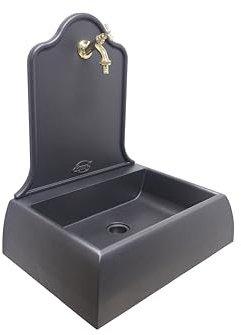 Fonderia Bongiovanni Wandbrunnen, zur Wandmontage, für Haus, Garten, Außenbereich, Balkon, Waschbecken mit Wasserhahn aus Messing (Wasserhahn aus poliertem Messing, Modell 303L)