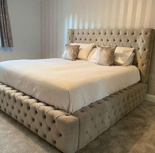 Crystal's Manhattan Wing Panel Plush Velvet Upholstered Bed Frame, Multiple Colours and Sizes, Comfy and Stylish (Double)