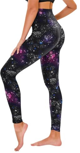 TNNZEET High Waist Leggings Damen Elastische Leggins Weiche Sporthose für Sport Gym, Galaxie, L-XL