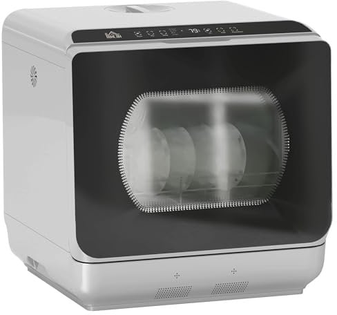 HOMCOM Table Top Dishwasher, Mini Countertop Dishwasher No Plumbing with Built-in 6L Water Tank, 6 Programs, Touch Control, LED Display, 4 Place Settings, Dual Water Supply and Fruit Wash, Black