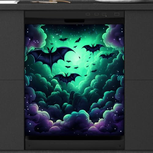 Psychedelic Fledermaus Halloween Geschirrspüler-Magnetabdeckung, magnetisch, Geschirrspüler-Dekor-Aufkleber, Kühlschrank-Panel, Aufkleber, Küche, Zuhause, Dekoration, 53,3 x 66 cm