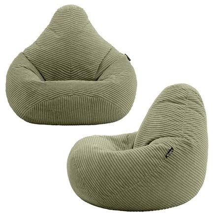 icon Dalton Sitzsack Kinder, Salbeigrün, 2er Pack, Flauschiger Cord Stoff, Sitzsack Cord mit Füllung, Bequemer Kinder Gaming Sessel, Kuschelsessel, Lese Sessel, Schlafzimmer, Kinderzimmer, Spielzimmer