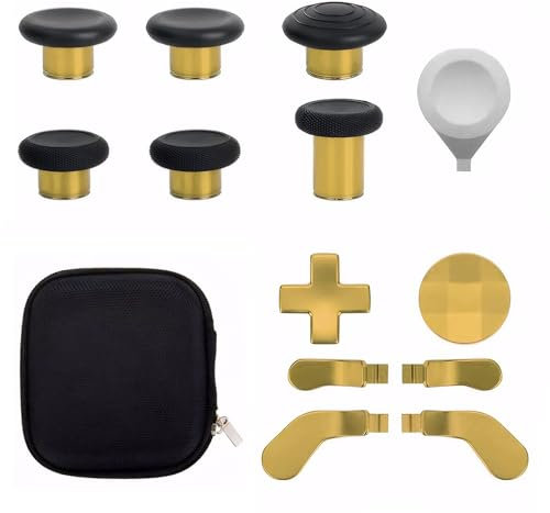 13 in 1 Metal Thumbsticks for Xbox Elite Controller Series 2 Accessories with 6 Joysticks, 4 Paddles, 2 D-Pads, 1 Adjustment Tool (Gold)