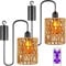 2 lámparas colgantes de ratán, E27, iluminación exterior con batería, pantalla portátil de ratán, para patio, bar, jardín, terraza, salón, dormitorio