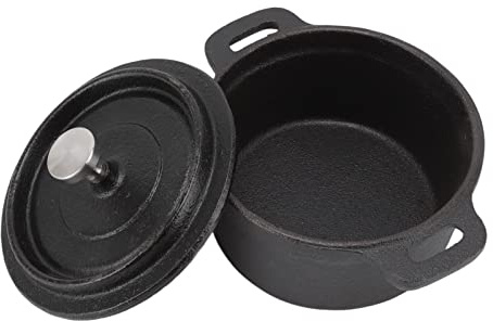 Dutch Oven, antihaftbeschichtete flache Gusseisenpfanne, traditioneller Stil, verdickter, ergonomischer Griff, Isolierung, Gusseisen-Kochtopf, mit Deckel (Durchmesser 10 cm)