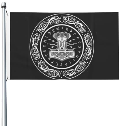 Wikinger Thors Hammer Gartenflagge, Nordische Mythologie, Doppelseitiges Banner, Outdoor-Heimdekoration, Terrassen-Party-Dekor