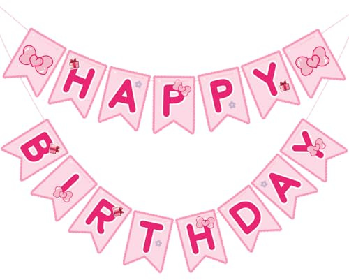 SHOFUL Rosa Katz Happy Birthday Banner, vorgestreckt zum Aufhängen, Cartoon-Katzen-Party-Dekorationen, Themen-Banner für Mädchen und Frauen, Geburtstags-Geschenke und Zubehör