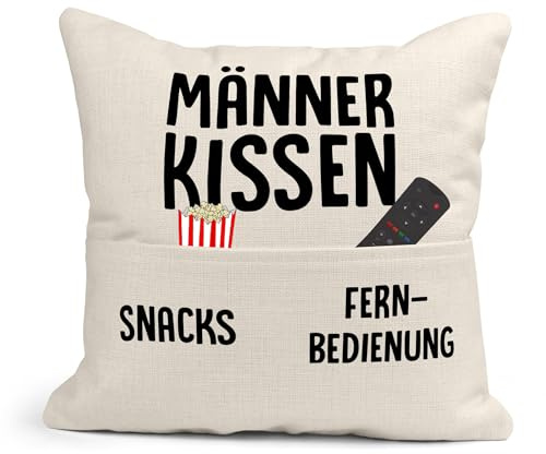 22Feels Männer Geschenk Kissen mit Tasche zum Befüllen Männerkissen Lustige Sofa Deko Couch Bett Innen Dekoration (Beige, 40x40cm)