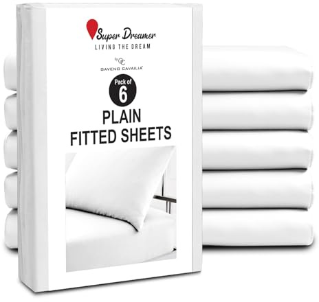 GC GAVENO CAVAILIA Fitted Sheet Double 6 Pack - Plain Dyed Microfiber Bedding Sheets - Fade, Wrinkle & Shrink Resistant Bottom Sheets - 25cm Deep Breathable Bed Sheet with Elasticated Corners - White