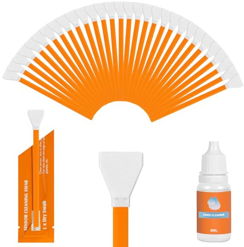 AYESY Kit de Limpieza Sensor Full Frame con 30 Piezas Hisopos de Limpieza de Sensor de Fotograma Complet 24mm+10ml Kit de Limpieza para Cámaras Líquidos de Limpieza para Objetivo Filtros DSLR Móvil B