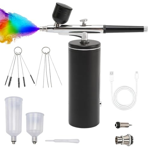 Airbrush Kit With Compressor Rechargeable Air Brush Set with Cleaning Brush | Nail Charms Cordless Air Brush with Nozzle for Painting, Nail Art, Cake Decor, Makeup, Modeling