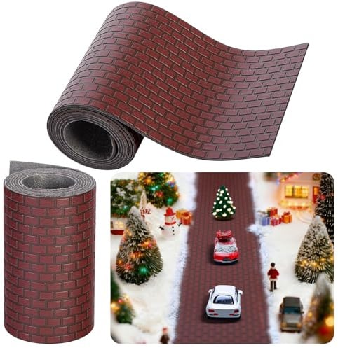 Miniatur Ziegelsteinstraße, 100 x 9 cm Puppenhaus Bodenbelag, Weihnachten Miniatur Ornamente Ziegelmauer Wandverkleidung für Puppenhäuser Weihnachtsdorf Zuhause Feengarten Micro Landschaft Dekoration