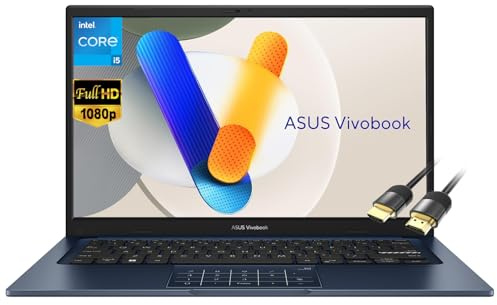 ASUS Vivobook 14 FHD Laptop, Intel Core i5-1334U, 12GB RAM 256GB SSD, NumberPad, Long Battery Life, Private Webcam, PDG HDMI Cable, US Version KB, Windows 11 Pro, Quiet Blue