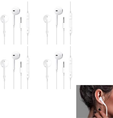 Pevlkawr 4 Pack Écouteurs Filaires Intra Auriculaires Ecouteurs Prise Jack Nothing Ear Casque Antibruit avec Microphone Contrôle du Volume Ecouteurs Filaire Jack Compatible avec Samsung 3.5mm