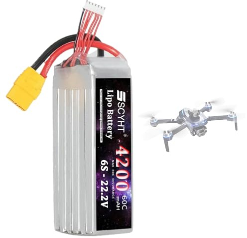 SSCYHT Lithium Battery 22.2V Lipo Battery 6S 6000mAh 7200mAh 6800mAh 5200mAh 4200mAh 6500mAh Replacement Batteries for Drone with XT90 Port for Max 160W Motors,22.2V4200mAh XT90