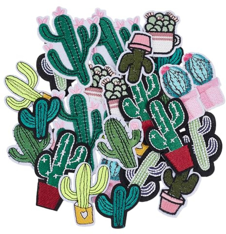 letsinstyle 27Pcs Cactus Iron on Patches, Green Bonsai Cactus Embroidered Applique, Embroidery Repair Patches for Clothes Backpacks Jeans Jacket Hats Sewing Decoration