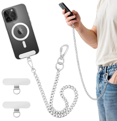 MoKo Stöldskyddande Telefonrem, Telefonkedje-Lanyard med Låsbar Karbinhake, Rostfritt Stål iPhone-rem med 2 x 360° Metallflikar för Resor, Camping, Skidåkning, Fiske, Kajakpaddling, Blå