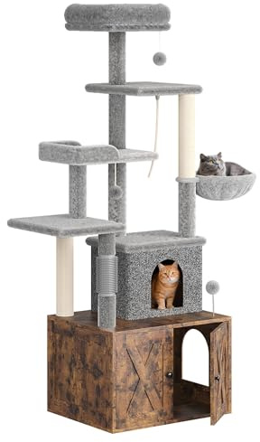 Arbre à Chat, avec Maison De Litière, avec Cabane Intégrés& Plateforme Doudou, Piliers en Sisal Et Pompon, Mobilier d'Intérieur pour Chat