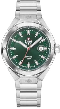 Jacques Du Manoir Military Chopper Herren Uhr 44,5 mm Edelstahl – Quarz Analog Armbanduhr Edelstahlarmband Silber, Herrenuhr Grün mit Datum, 10 bar, JDM-WG034-03