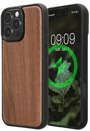 kwmobile Echtholz Schutzhülle kompatibel mit Apple iPhone 16 Pro Max Hülle - Cover aus Holz und TPU - Kompatibel mit MagSafe - Case in Dunkelbraun Holz