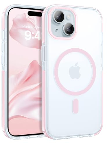 Telaso Coque Magnétique pour iPhone 15, 6,1 Pouces, Compatible avec MagSafe, Etui Arrière Transparente Housse Fine Antichoc, Coque iPhone 15, Rose