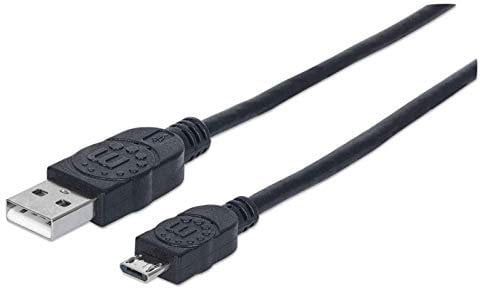Manhattan USB-A to Micro-USB Cable, 0.5m, Male to Male, Black, 480 Mbps (USB 2.0), Hi-Speed USB, Lifetime Warranty, Polybag