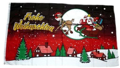 Fahne/Flagge Frohe Weihnachten Schlitten rot NEU 90 x 150 cm