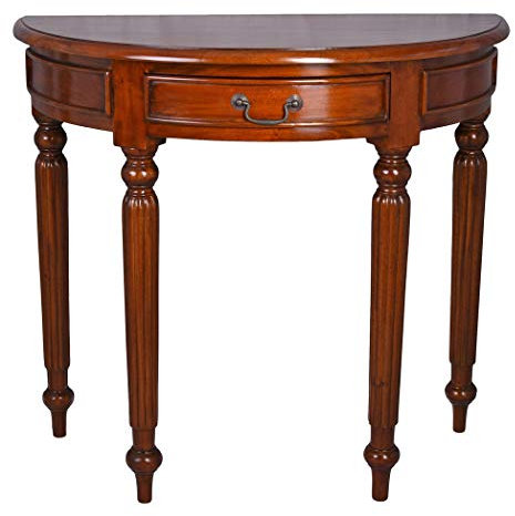 Unbekannt Wandkonsole „Villa Livingstone“ – Halbrunder Konsolentisch aus massivem Mahagoniholz, mit Schublade, Antikstil Kolonial Design, H 75 cm, B 84 cm, T 41 cm mar003 Palazzo Exklusiv