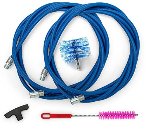 BARETTO Kit de Limpieza de Estufas de Pellets, Extensión de 6 metros para la Limpieza de Estufas de Pellets con Curva de 90°, Cepillo Estándar de Nylon de 80 mm, Cepillo Multiusos y Mango