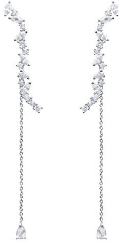 QUKE Damen 925 Sterling Silber Zirkonia Baumeln Lange Ohrhänger hängend Ohrringe Braut Modeschmuck