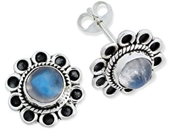 Ohrstecker 925 Silber Mondstein weißer Stein schimmer Edelstein Ohrringe echt Silber Damen Sterling Silber Stecker Geschenk(MOS-056-04)