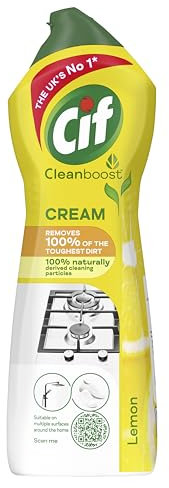 Cif Lemon Cream Cleaner multipurpose surface cleaner with 100% natural cleaning particles removes 100% of the toughest dirt 750 ml