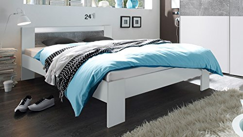 Möbel Akut Futonbett Vega Bett in weiß und Beton mit Rollrost und Matratze 140x200 cm