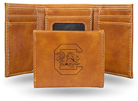 Rico Industries Fanshop Laser Engraved Tri-fold Wallet NCAA South Carolina Fighting Gamecocks Geldbörse, Lasergravur, dreifach gefaltet, Braun, 3.25 x 4-