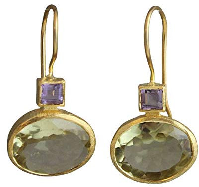 Amethyst und Zitronenquarz Vergoldet 925 Silber Ohrringe - Natürlicher Edelstein - Geburtstagsgeschenk - Weihnachtsgeschenk - Handgefertigte Geschenkideen für Frauen