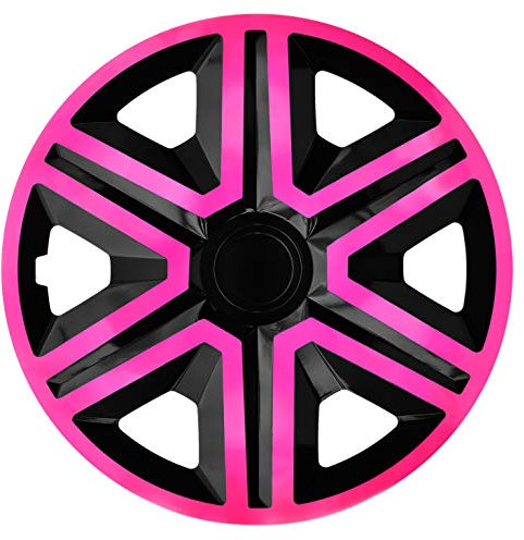 Luckyberg Radkappen - 'Fast LUX/Action' 16 Zoll 4er Set - Universal Fit für Autos und andere Fahrzeuge (Pink/Schwarz)