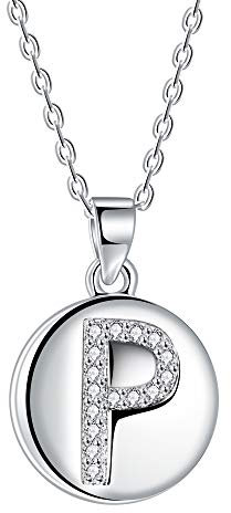 J.Endéar Buchstabe Kette 925 Sterling Silber Brief Initial P Disc Anhänger Halskette für Frauen Freundschaft 40 + 5cm einstellbar