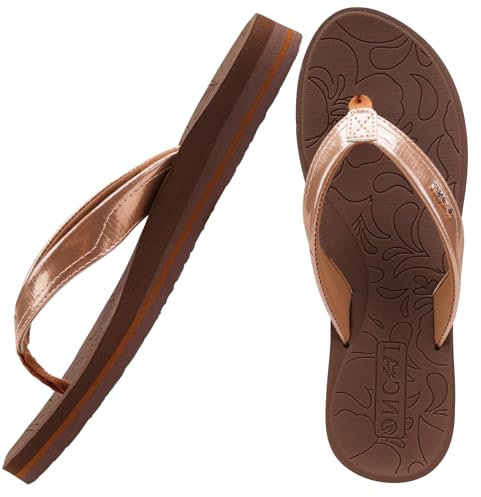 ONCAI Damen Zehentrenner Flip Flops Sommer Sport Schwimmbad Strand Komfort Strand Plattform Sandalen Badelatschen Gummifußbett Braun Größe 40