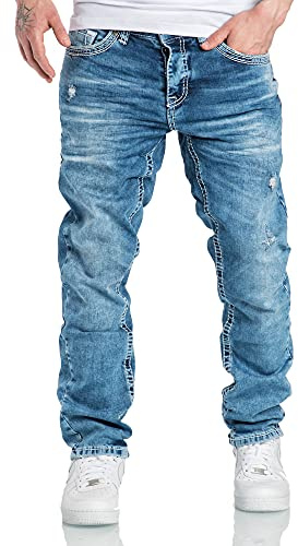 Amaci&Sons Herren Dicke Nähte Destroyed Jeans Regular Slim Denim Hose Fit 7983WC